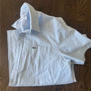 Lacoste Light Blue Short-Sleeve Oxford Button-Down Shirt